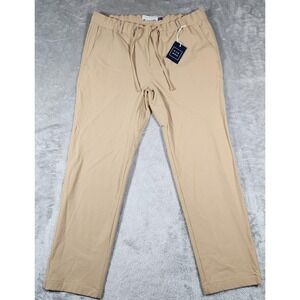 Peter Manning Pants Mens 36x28 Tan Nylon Stretch Elastic Waist Drawstring Casual